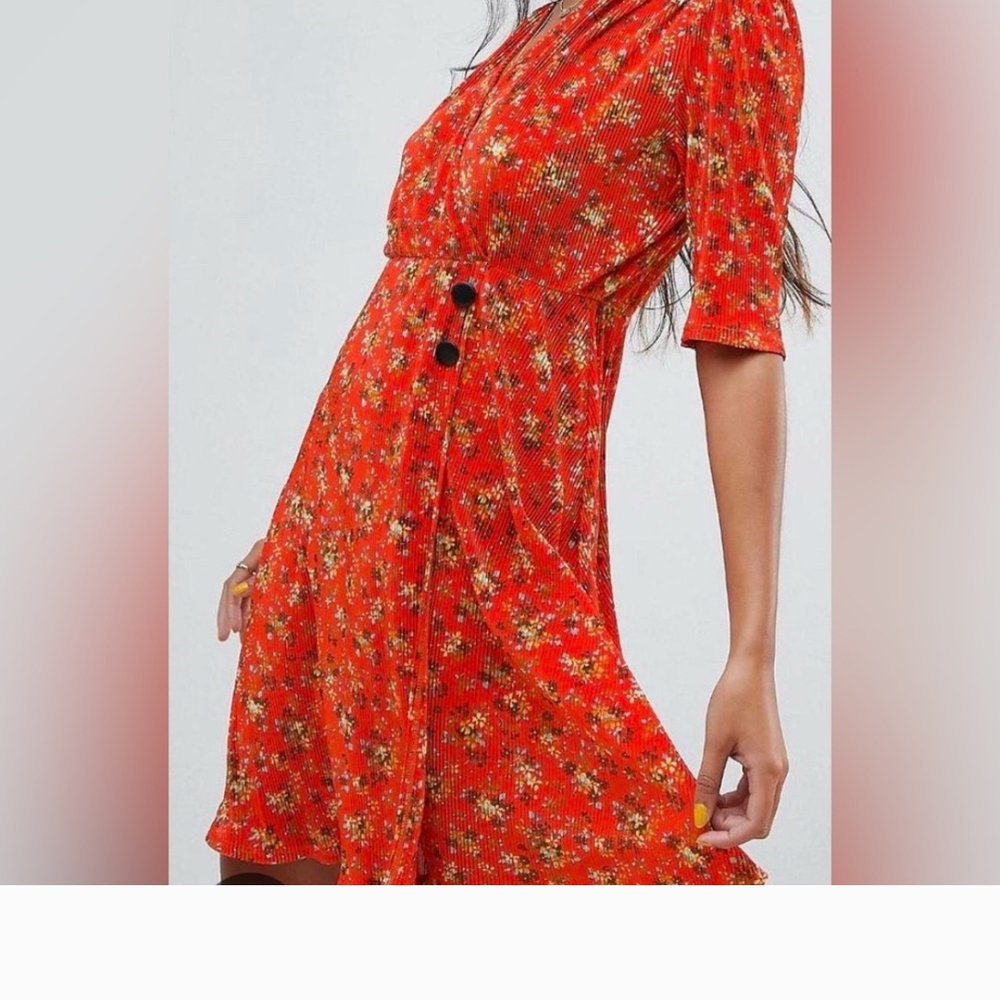 ASOS Orange Floral Mini Wrap Dress - Picture 1 of 5
